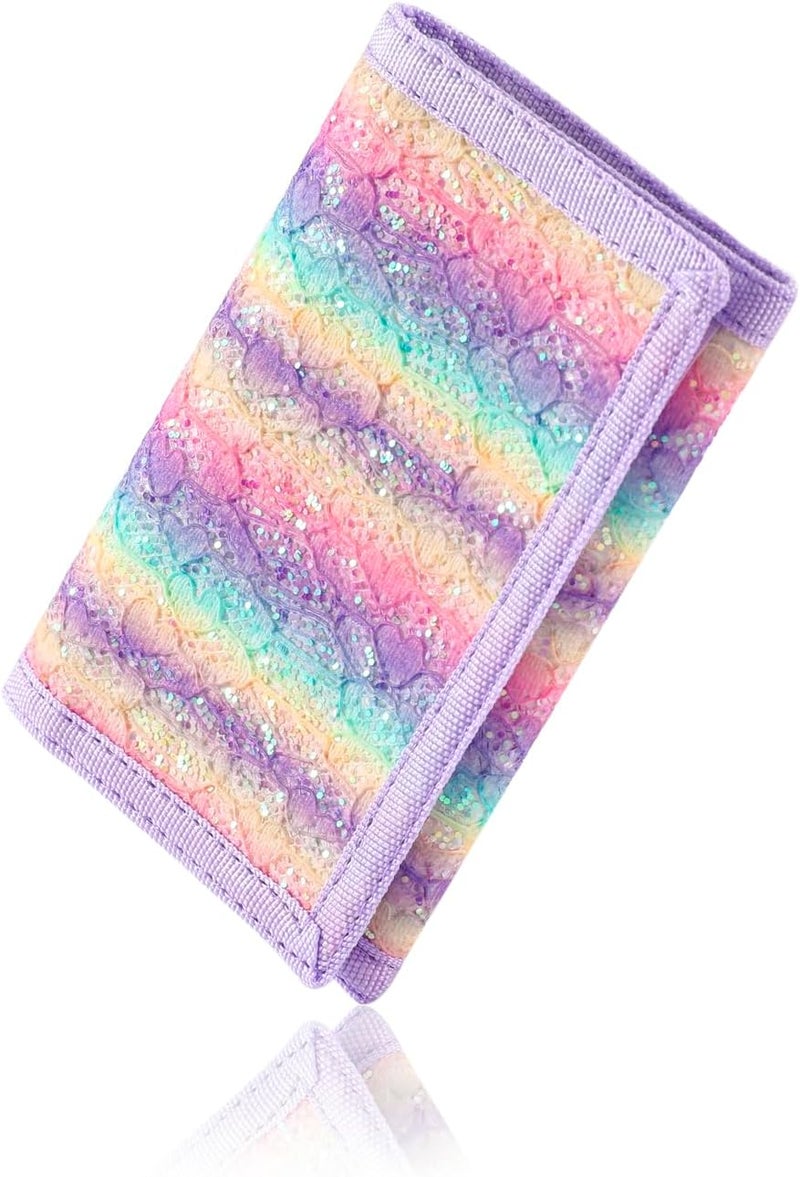 Nitort Wallet,RFID Trifold Canvas Outdoor Sports Wallets for Kid,Lovely and Novelty Wallet with Zipper for Kids- Front Pocket Wallet with Magic Sticker(Rainbow Bling KW01) - Image 5